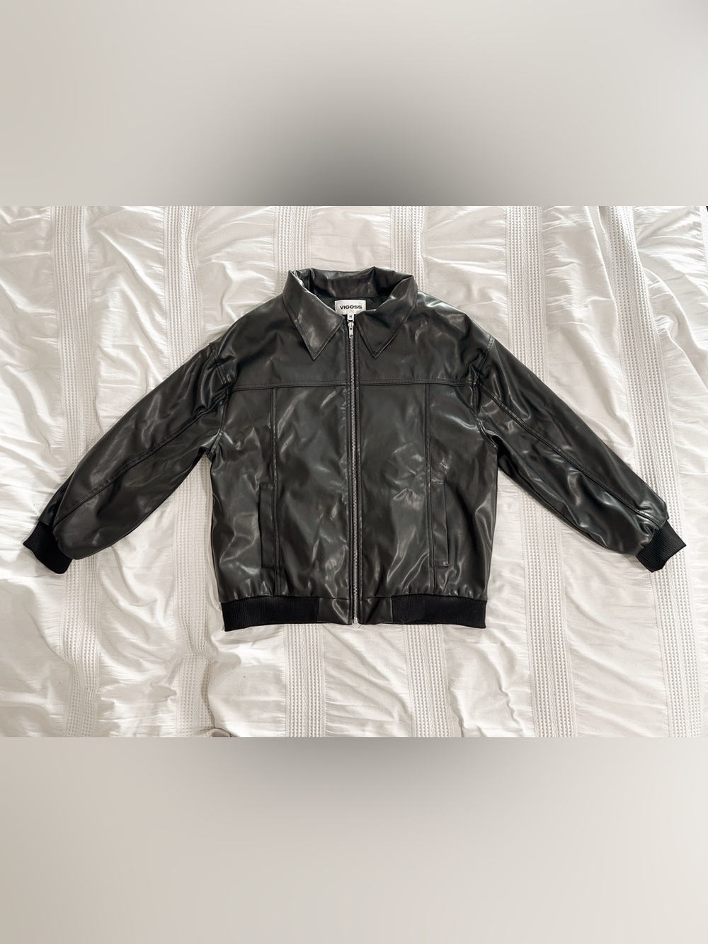 Vigoss Black Faux Leather Bomber Jacket